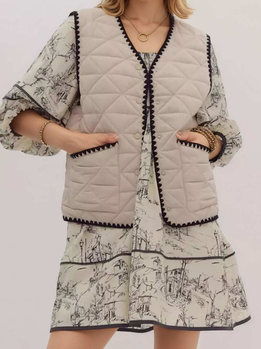 Textured Snap Down Vest Coat - Trendsi - Flyclothing LLC