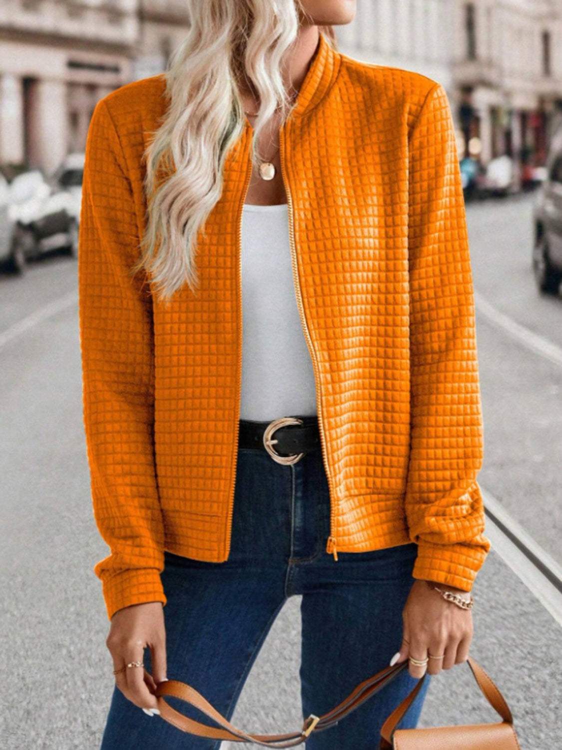 Zip Up Long Sleeve Jacket - Trendsi - Flyclothing LLC