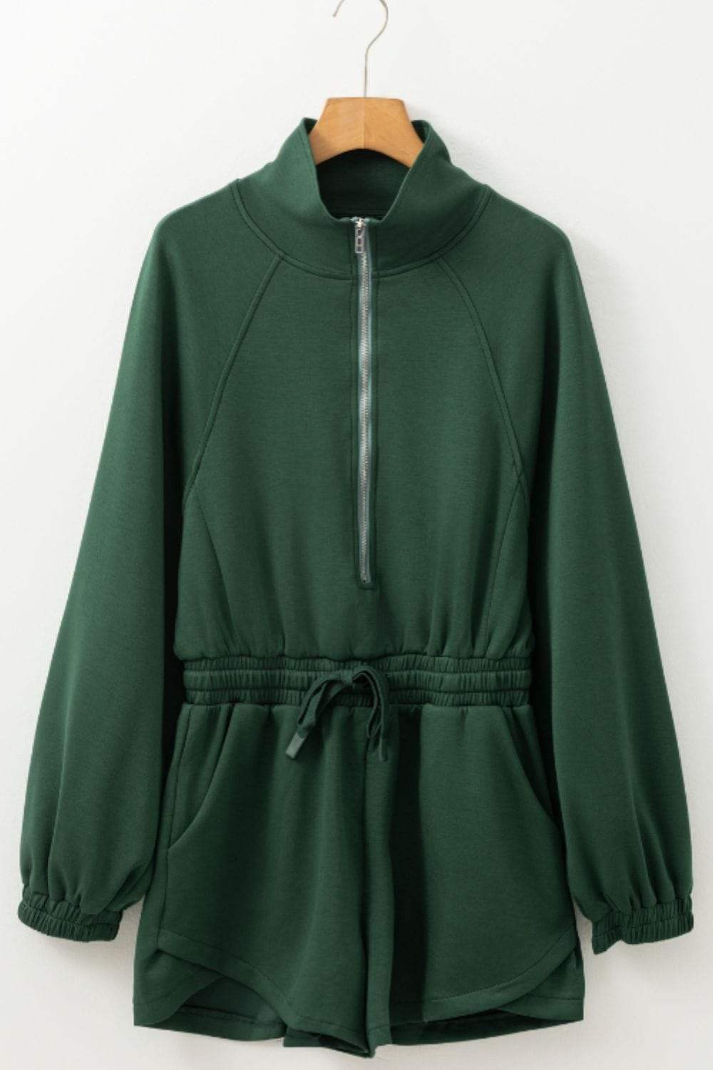 Drawstring Half Zip Long Sleeve Romper - Trendsi - Flyclothing LLC