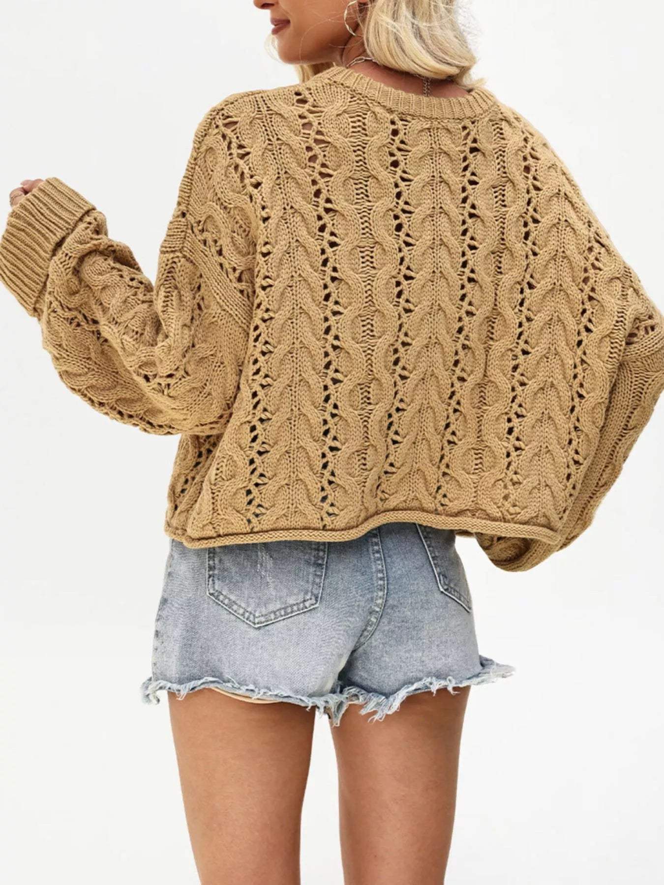 Chic Cable Knit Half-Button Openwork Sweater - Trendsi - Flyclothing LLC