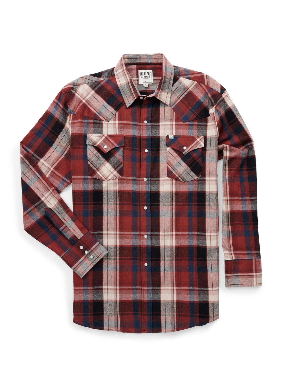 Men's Ely Cattleman Long Sleeve Flannel Plaid Western Snap Shirt- Brick - Ely Cattleman - Flyclothing LLC