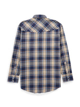 Men's Ely Cattleman Long Sleeve Flannel Plaid Western Snap Shirt- Indigo