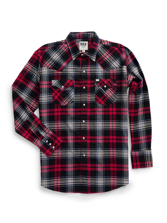 Men's Ely Cattleman Long Sleeve Flannel Plaid Western Snap Shirt- Black - Ely Cattleman - Flyclothing LLC