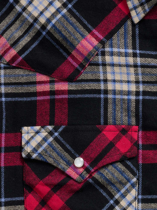 Men's Ely Cattleman Long Sleeve Flannel Plaid Western Snap Shirt- Black - Ely Cattleman - Flyclothing LLC