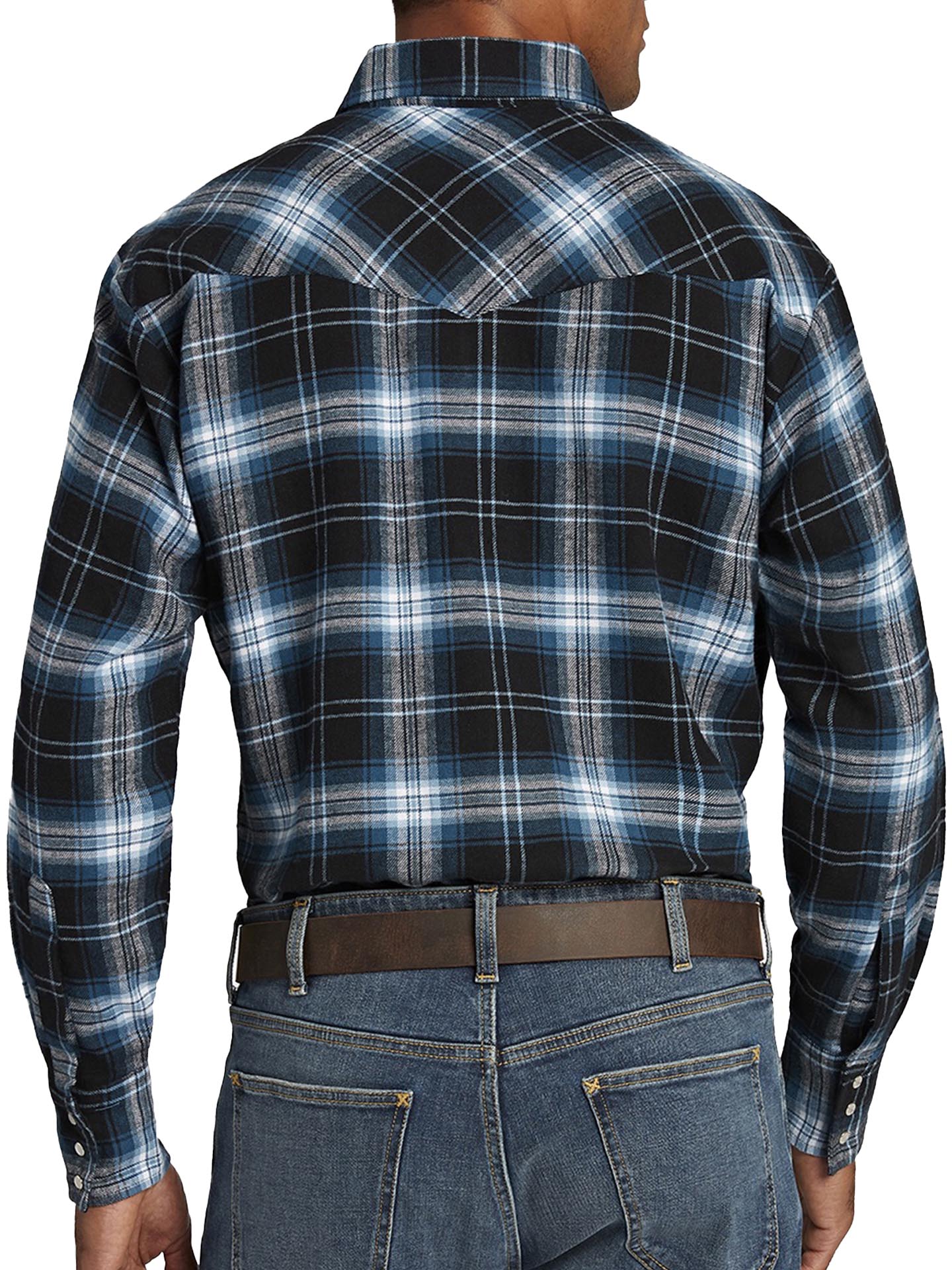 Men's Ely Cattleman Long Sleeve Brawny Flannel Western Snap Shirt- Black