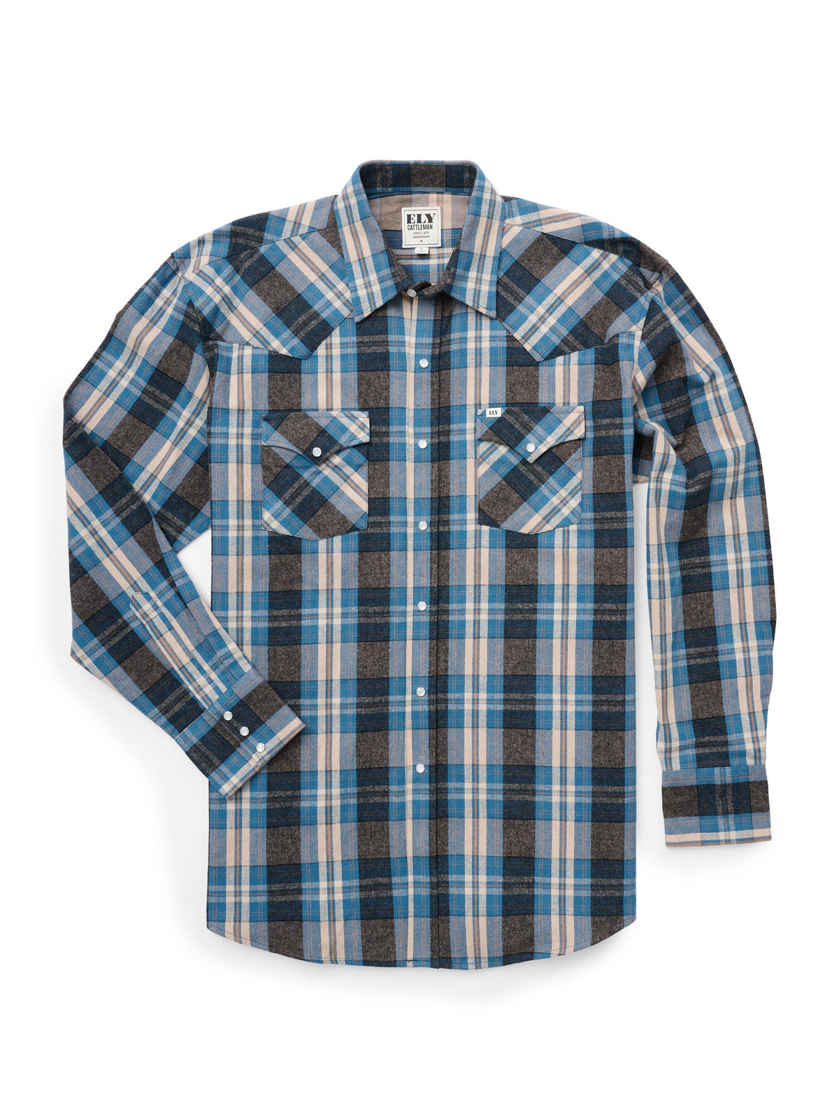 Men's Ely Cattleman Long Sleeve Brawny Flannel Western Snap Shirt- Black - Ely Cattleman - Flyclothing LLC
