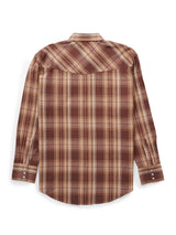 Men's Ely Cattleman Long Sleeve Brawny Flannel Western Snap Shirt- Brown