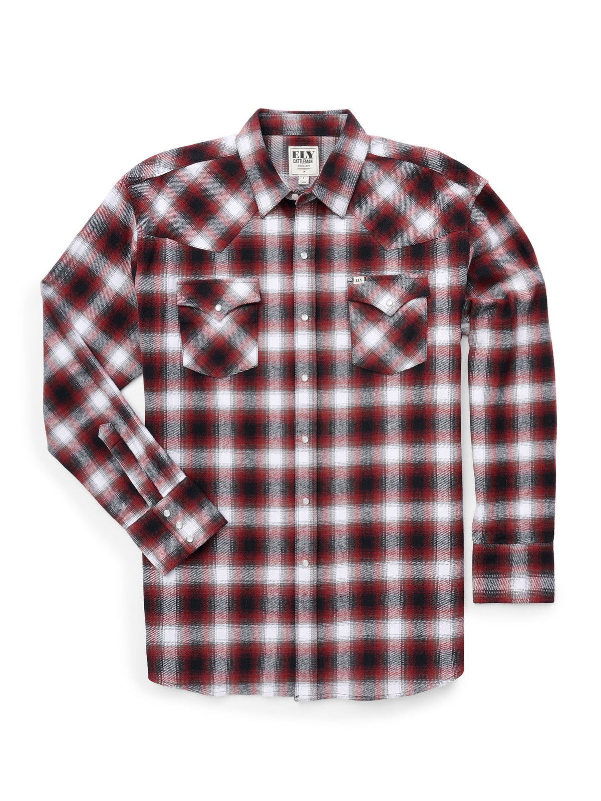Men's Ely Cattleman Long Sleeve Brawny Flannel Western Snap Shirt- Rust - Ely Cattleman - Flyclothing LLC