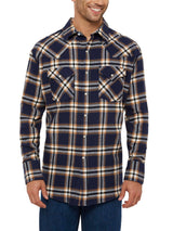 Men's Ely Cattleman Long Sleeve Brawny Flannel Western Snap Shirt- Navy