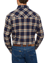 Men's Ely Cattleman Long Sleeve Brawny Flannel Western Snap Shirt- Navy