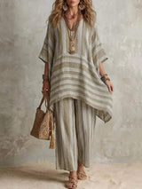 Bohemian Stripe Top and Pants Set - Trendsi - Flyclothing LLC