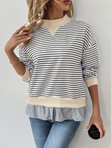 Perfee Faux Layered Striped Long Sleeve Sweatshirt - Trendsi - Flyclothing LLC