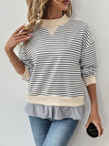 Perfee Faux Layered Striped Long Sleeve Sweatshirt - Trendsi