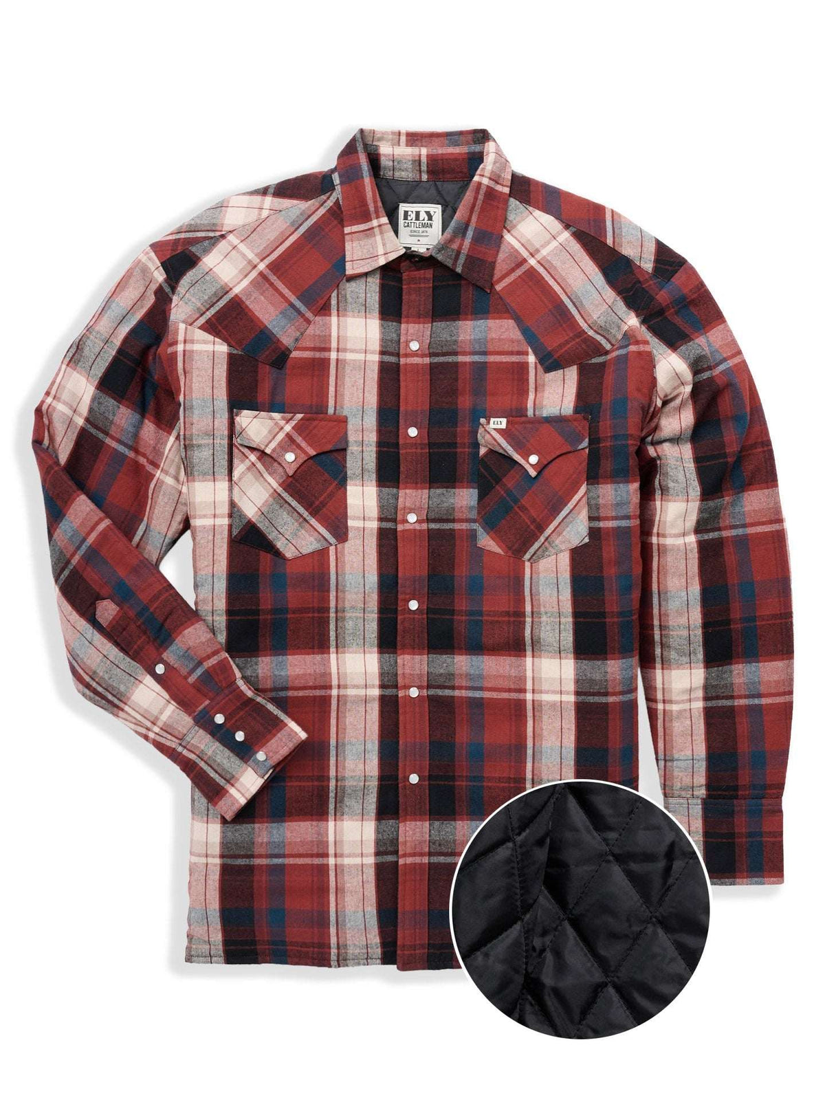 Men's Ely Cattleman Long Sleeve Quilted Flannel- Brick - Ely Cattleman - Flyclothing LLC