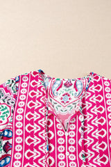 Printed Tie Neck Short Sleeve Dress - Trendsi - Flyclothing LLC