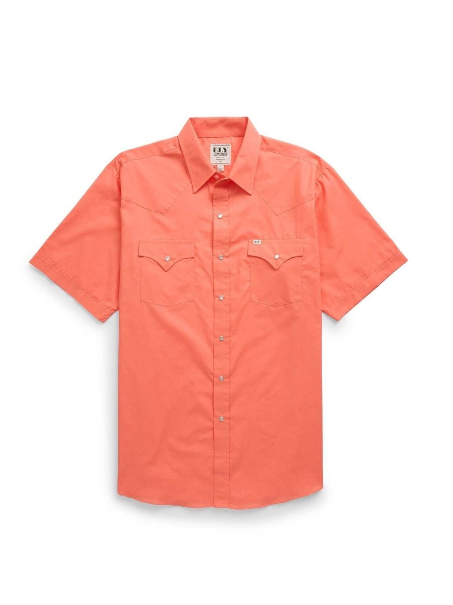 Men's Ely Cattleman Short Sleeve Solid Coral Western Shirt - Ely Cattleman - Flyclothing LLC