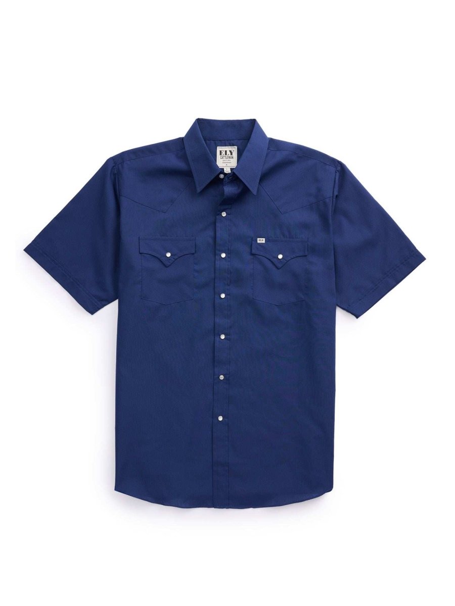 Men's Ely Cattleman Short Sleeve Solid Navy Western Shirt - Ely Cattleman - Flyclothing LLC