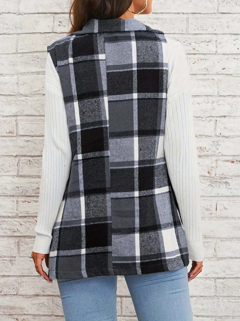 Plaid Button Down Vest Coat - Trendsi - Flyclothing LLC