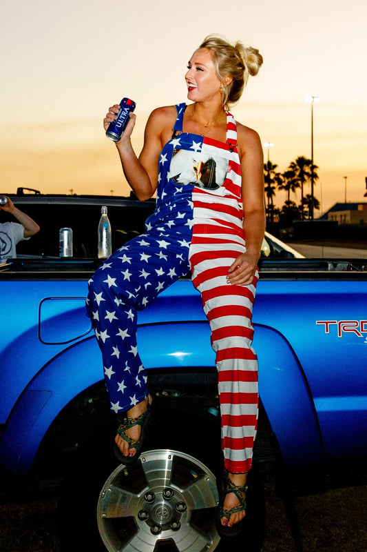 The Screamin Eagles | Women's Unisex American Flag Overalls - Shinesty