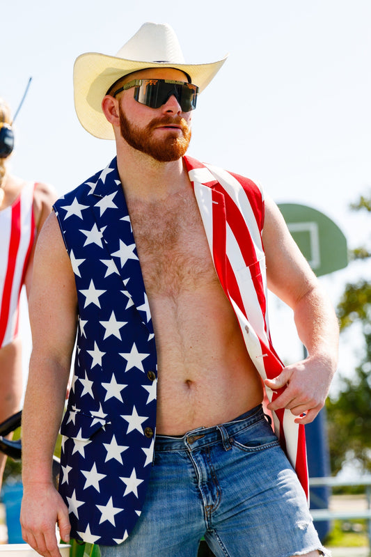 The Tommy J | American Flag Print Sleeveless Suit - Shinesty