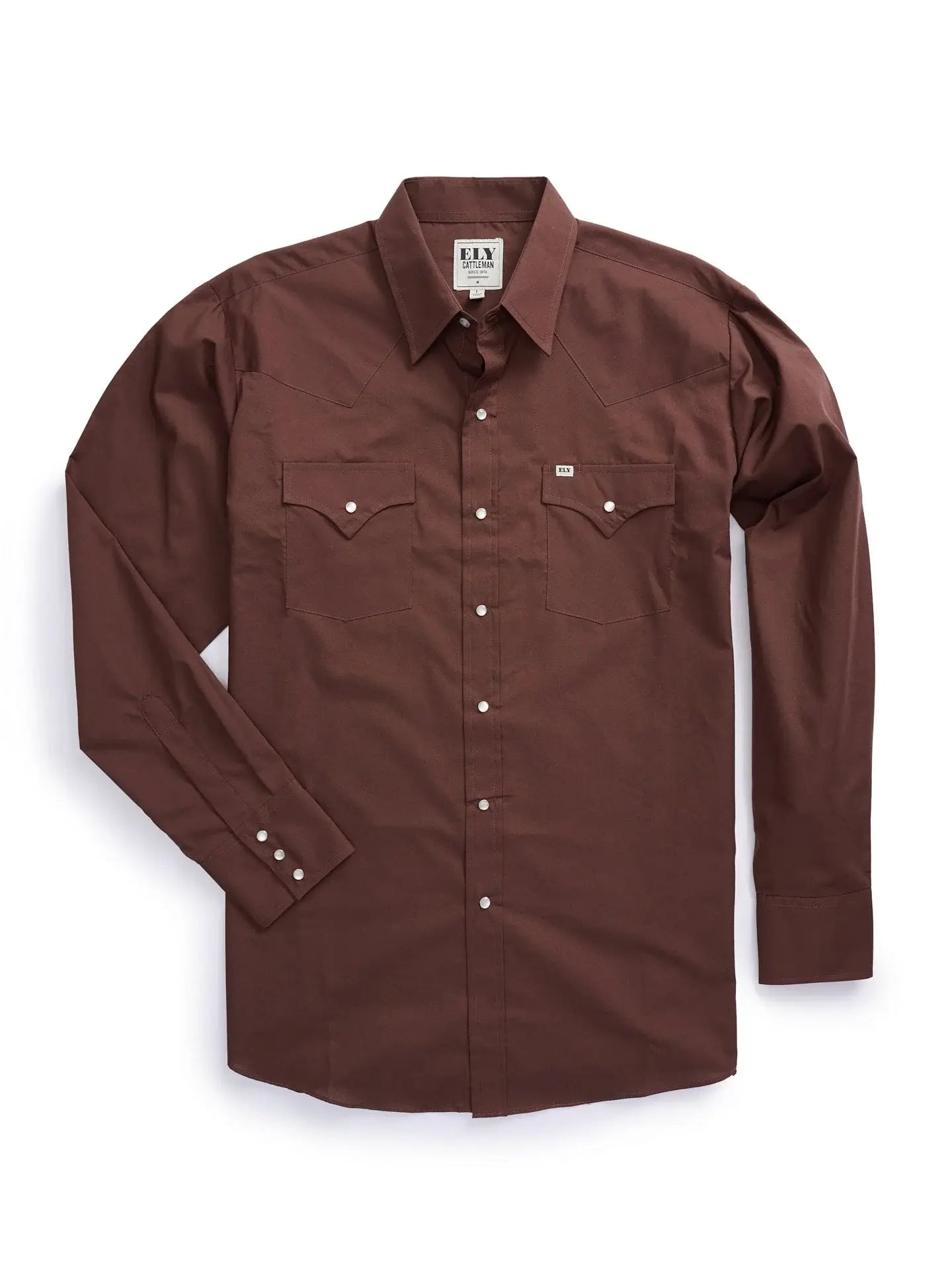 Men's Ely Cattleman Long Sleeve Solid Chocolate Western Shirt - Ely Cattleman - Flyclothing LLC