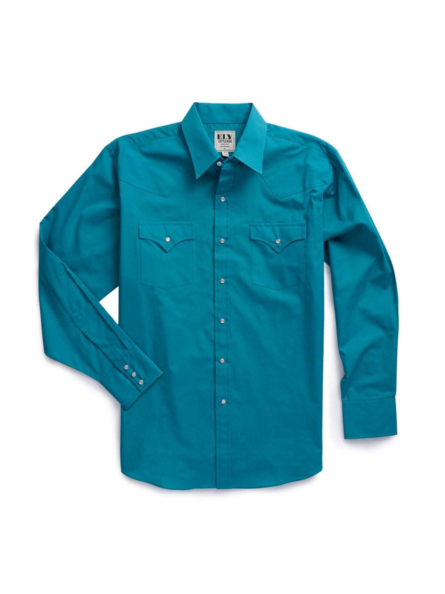 Men's Ely Cattleman Long Sleeve Solid Teal Western Shirt - Ely Cattleman - Flyclothing LLC