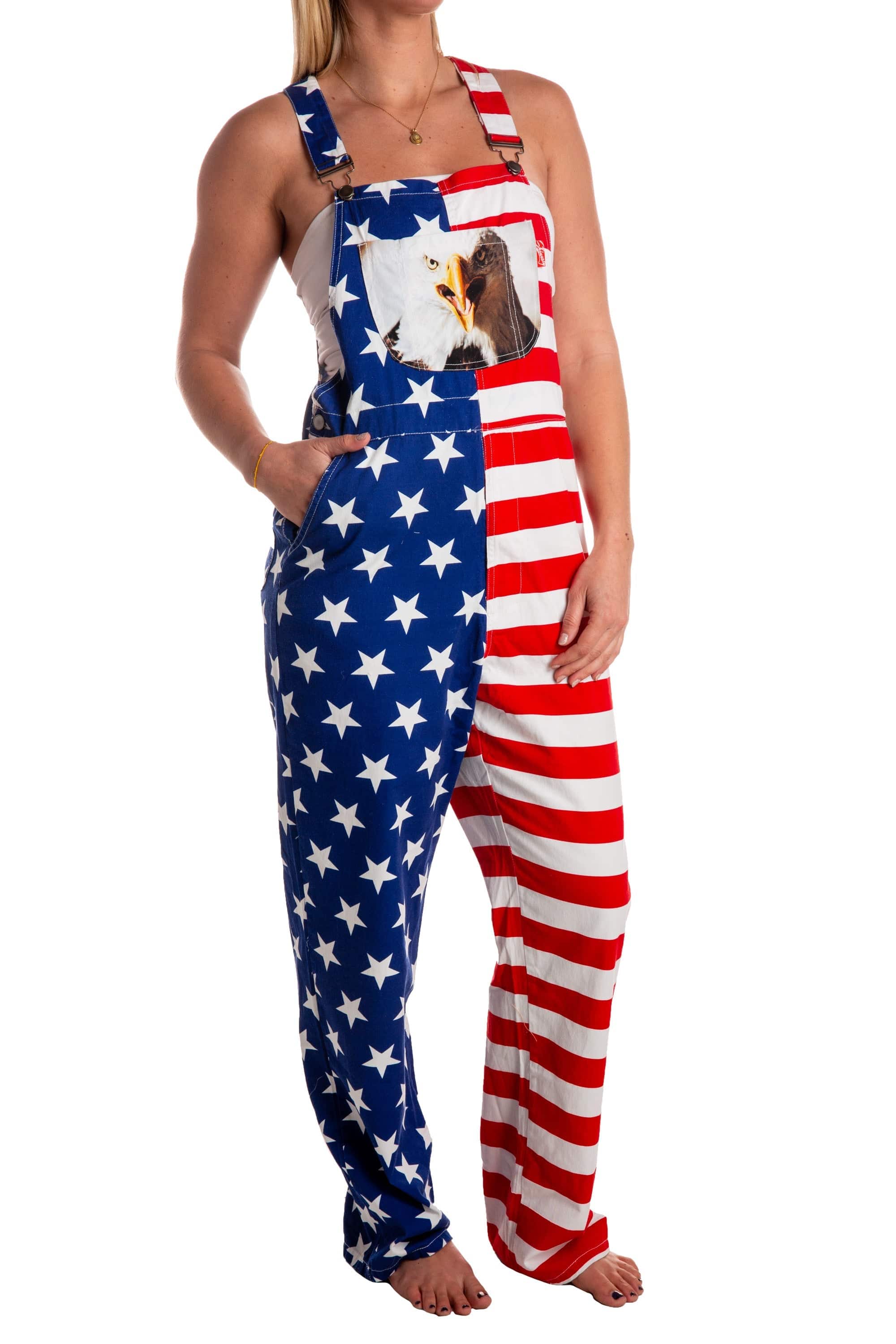 The Screamin Eagles | Women's Unisex American Flag Overalls - Shinesty