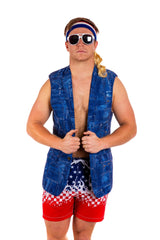 Denim's Day Off | Denim Pattern Sleeveless Blazer - Shinesty