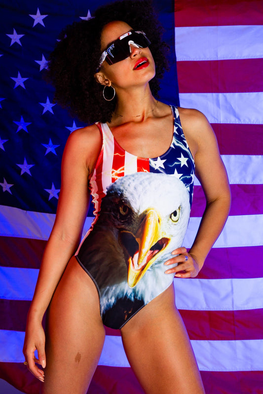 The Decider | Women's USA Flag Eagle One Piece - Shinesty