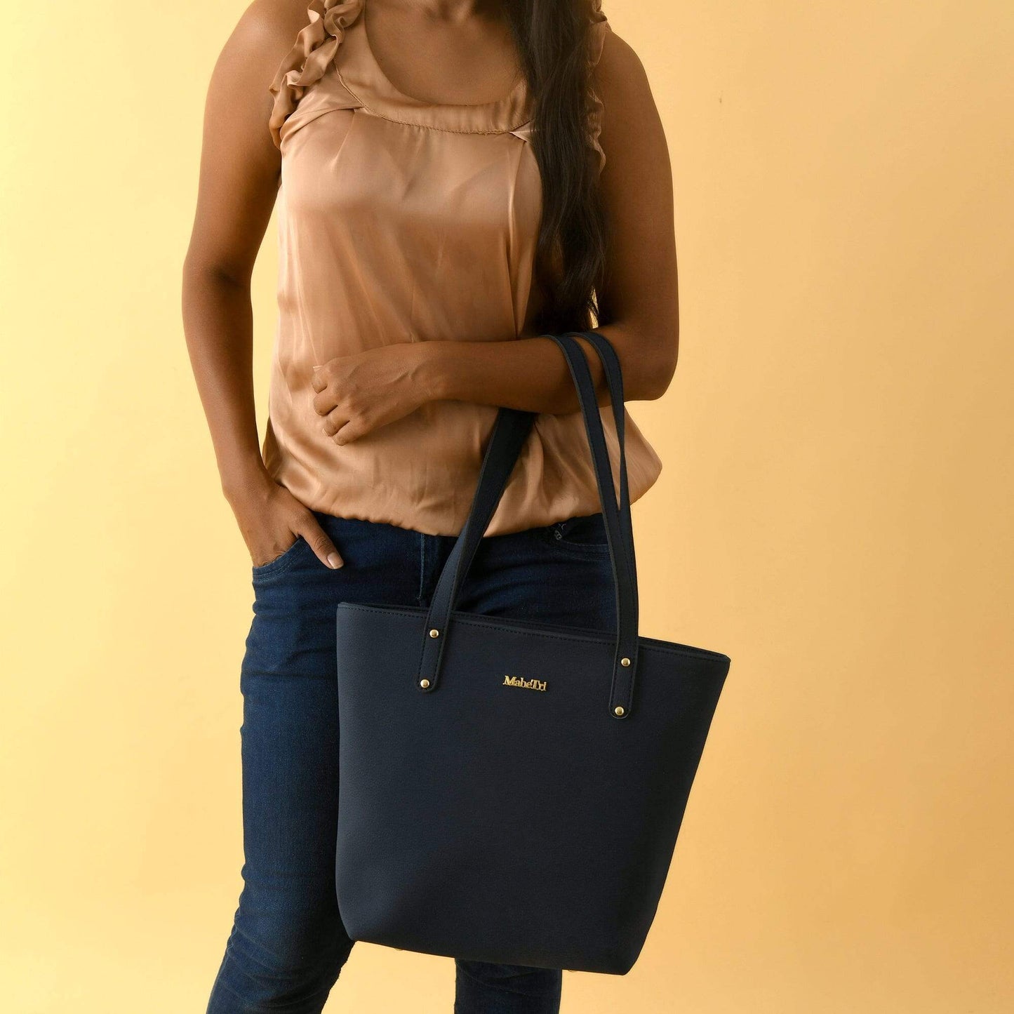 Era Vegan Leather Tote - Navy Blue - Classy Leather Bags - Flyclothing LLC