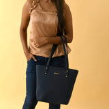 Era Vegan Leather Tote - Navy Blue - Classy Leather Bags - Flyclothing LLC