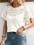 Round Neck Short Sleeve Crochet Top - Trendsi - Flyclothing LLC