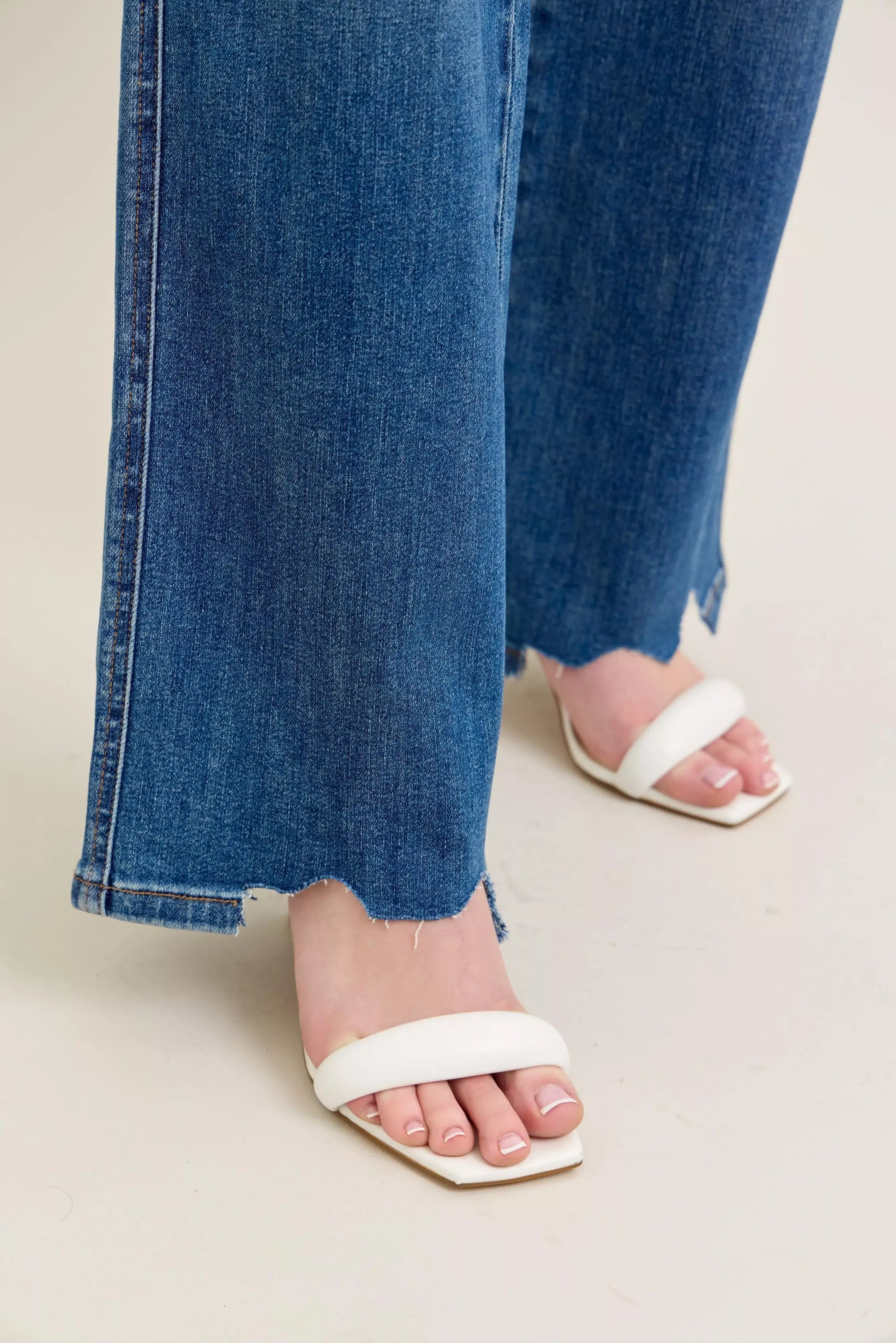 Judy Blue Full Size High Waist Tummy Control Chew Hem Destroy Wide Jeans Plus Size - Trendsi - Flyclothing LLC