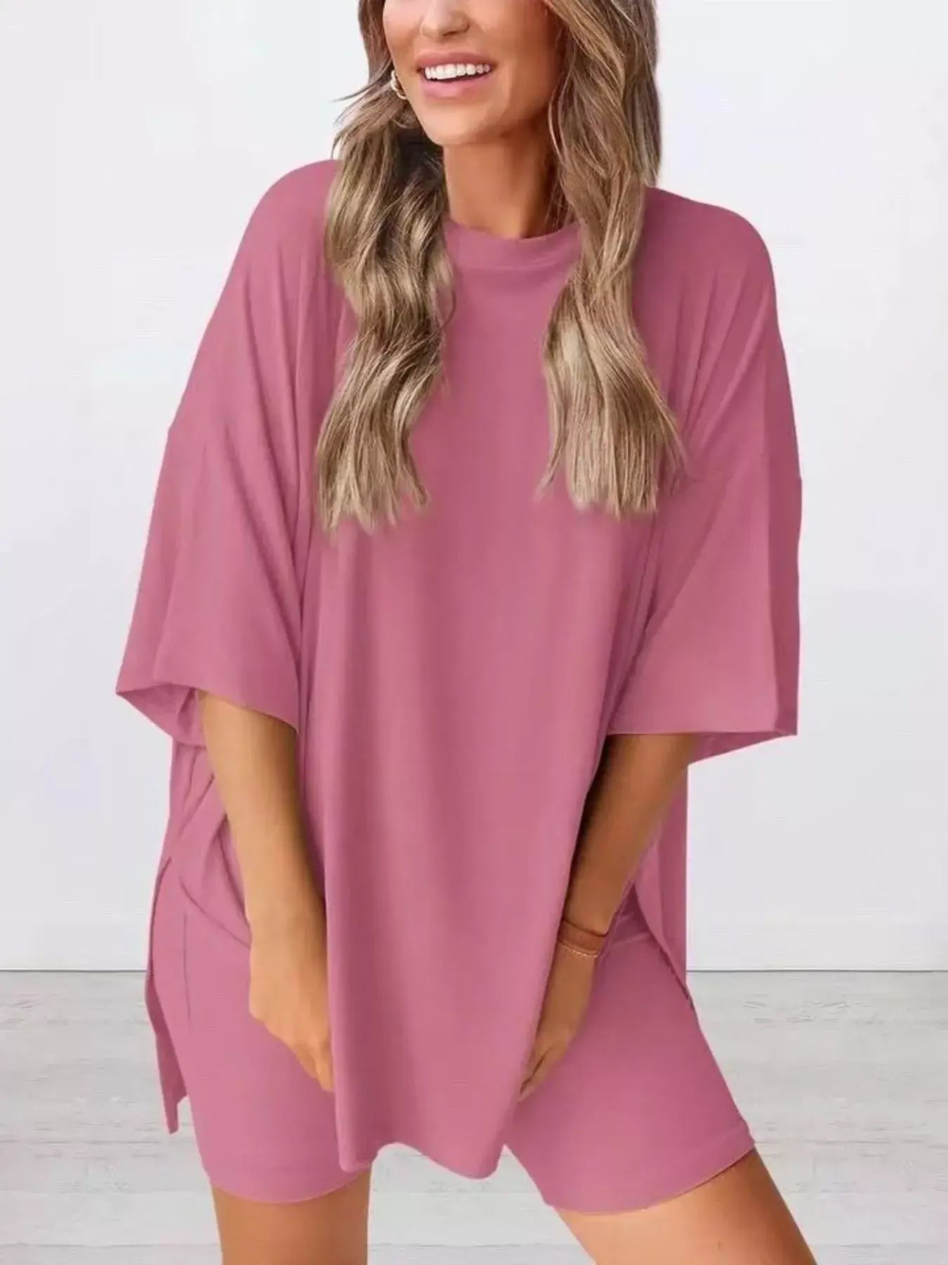 Full Size Half Sleeve T-Shirt and Shorts Set Plus Size - Trendsi - Flyclothing LLC