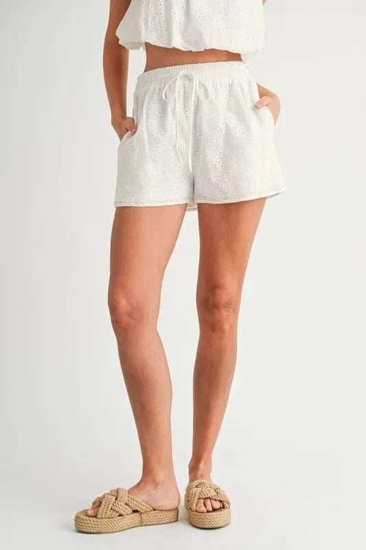 MABLE Eyelet Bubble Hem Sleeveless Top and Shorts Set - Trendsi - Flyclothing LLC