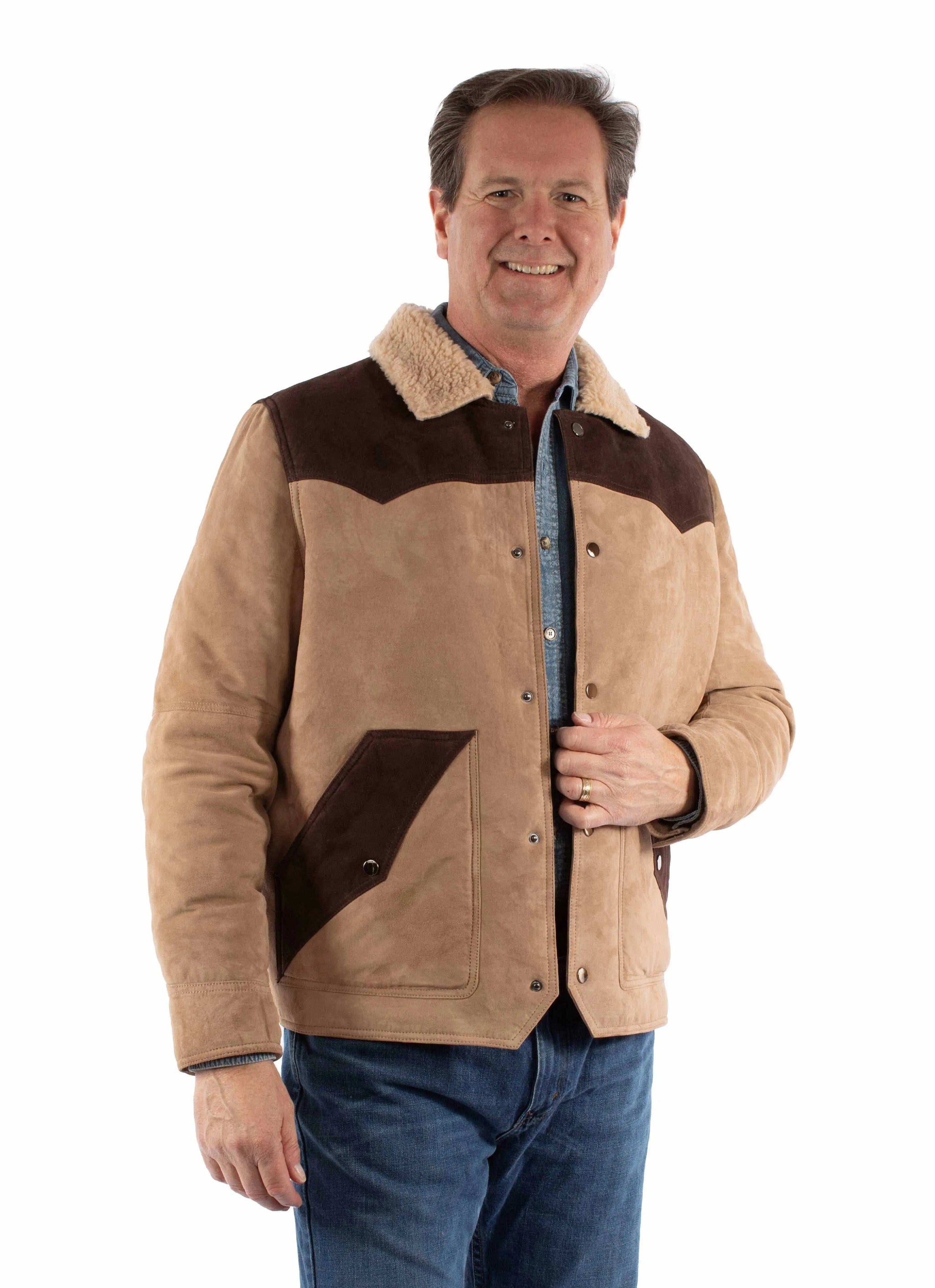 Leatherwear mens 50% leather 50% polyester Beige Men's jacket - Scully Leather - Flyclothing LLC