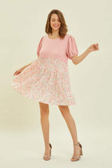 HEYSON Full Size Round Neck Floral Ruffle Hem Mini Dress - Trendsi - Flyclothing LLC