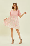 HEYSON Full Size Round Neck Floral Ruffle Hem Mini Dress - Trendsi