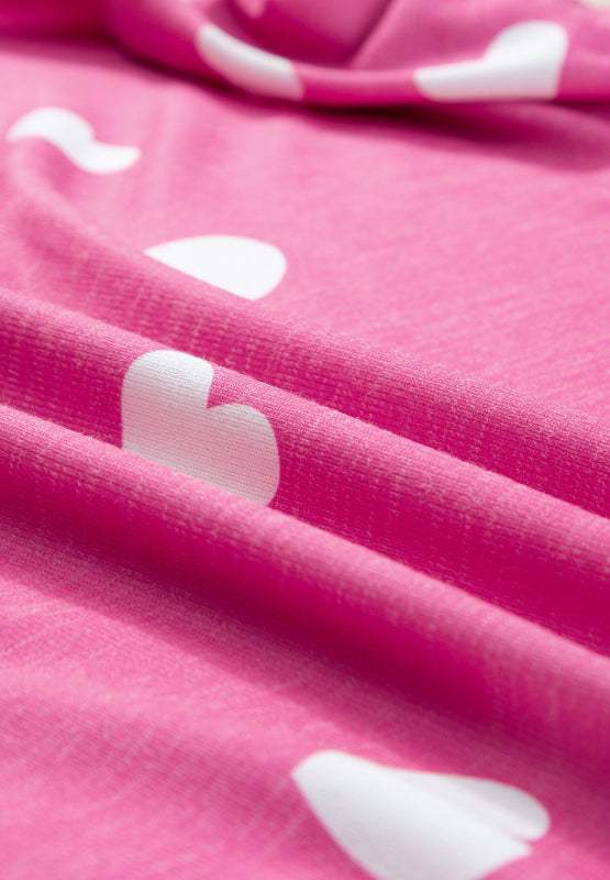 Heart Round Neck Long Sleeve Top and Elastic Waist Shorts Set - Trendsi - Flyclothing LLC