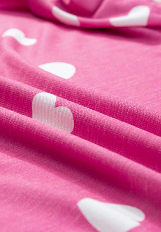 Heart Round Neck Long Sleeve Top and Elastic Waist Shorts Set - Trendsi - Flyclothing LLC