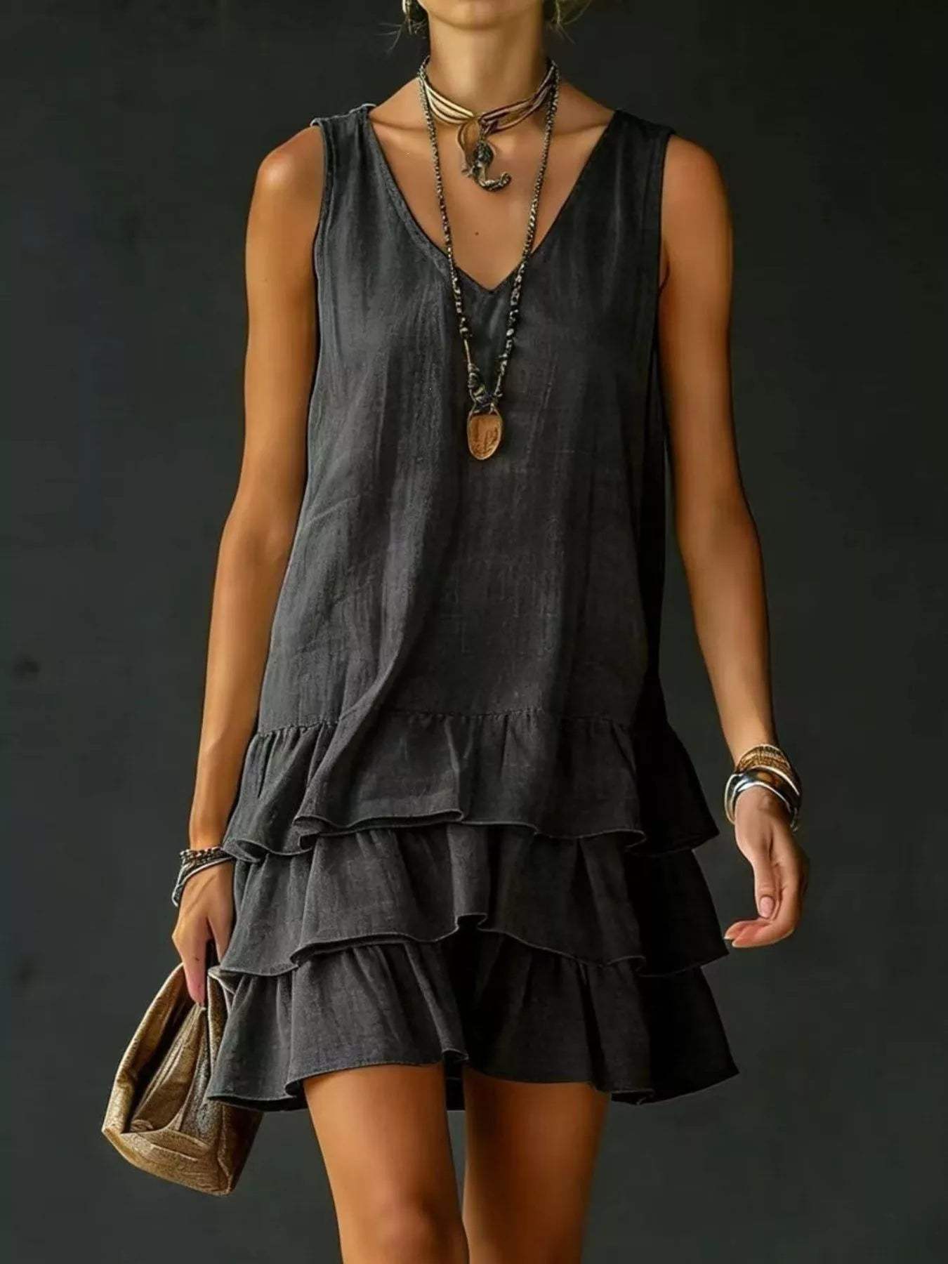 Full Size Ruffled Hem V-Neck Sleeveless Dress Plus Size - Trendsi - Flyclothing LLC