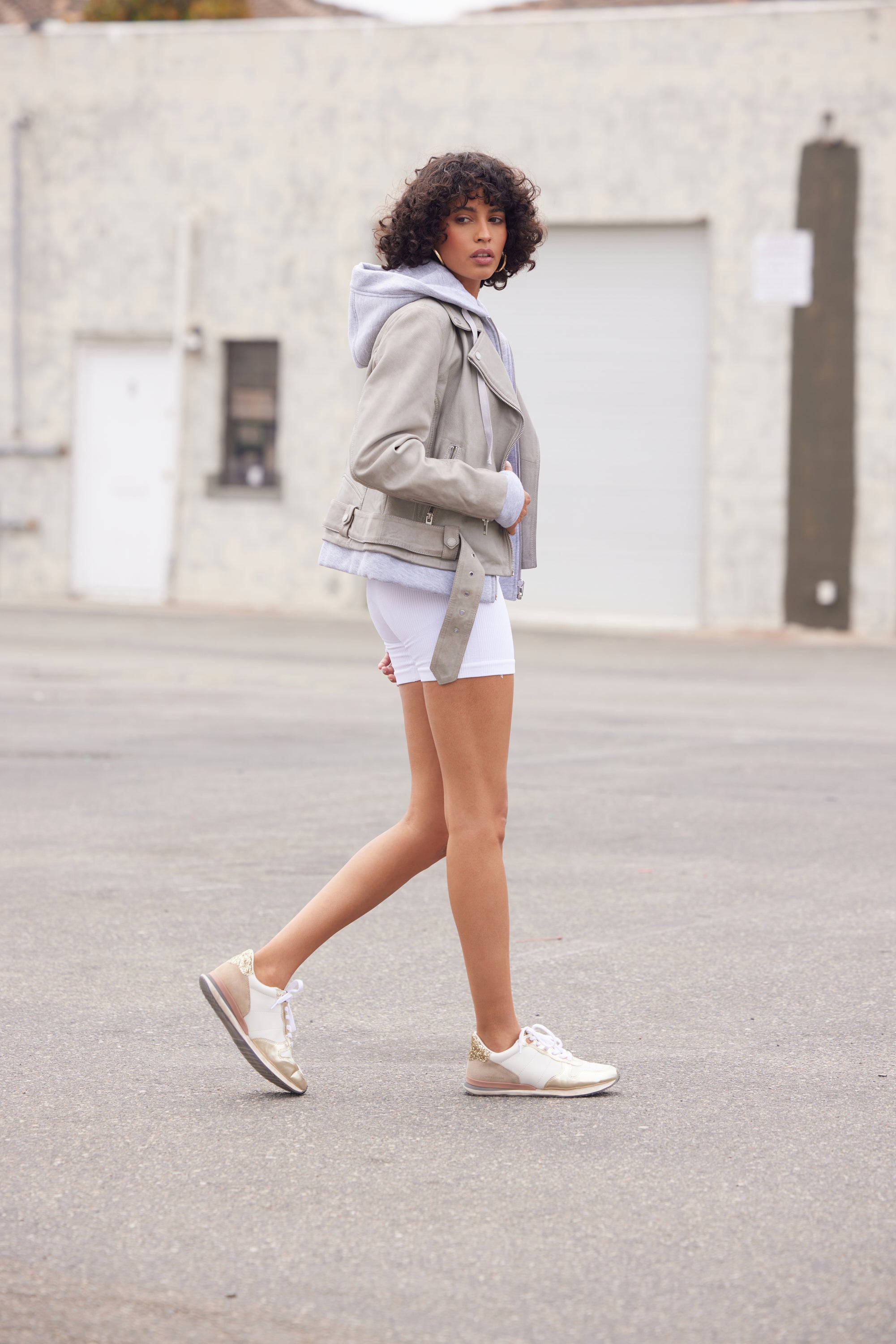 Freda RF Leather Jacket, Silver Grey
