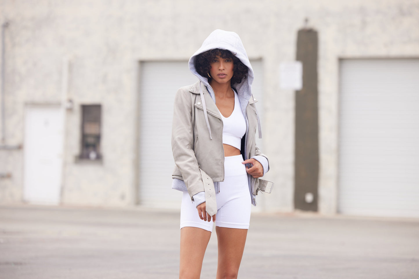 Freda RF Leather Jacket, Silver Grey