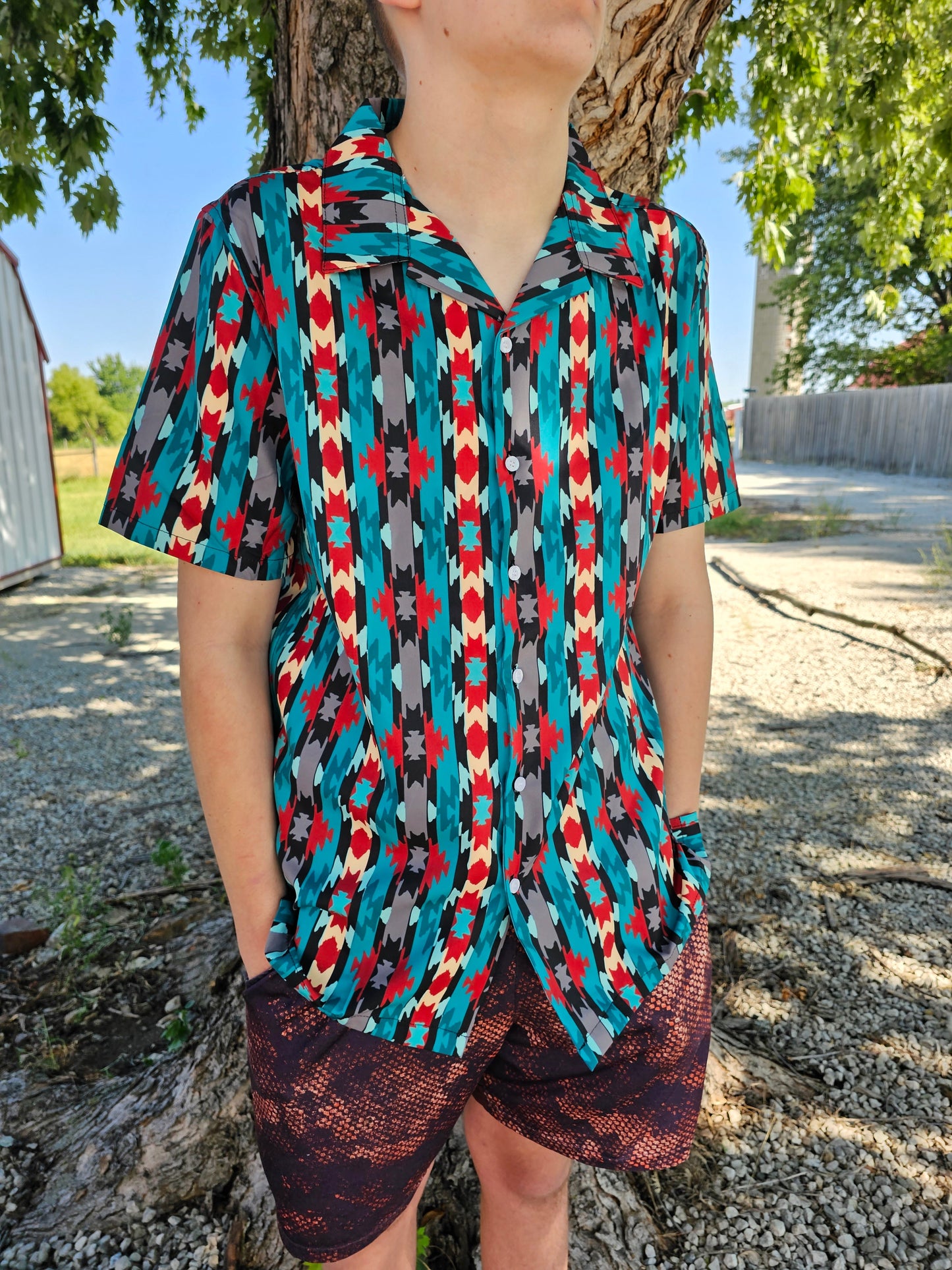 Baha Ranch Jade Aztec Men's Western Camp Shirt