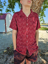 Baha Ranch Burgandy Longhorn Men's Western Camp Shirt
