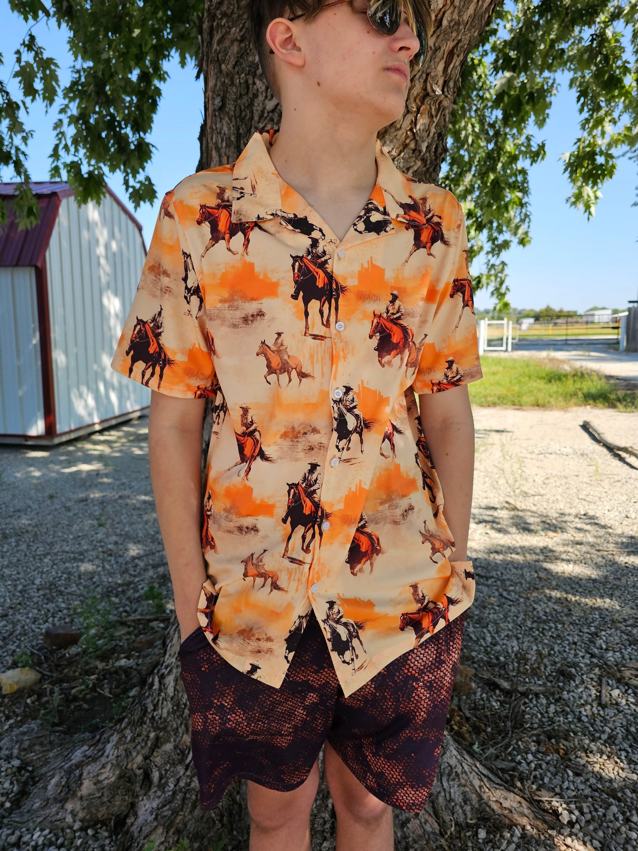 Baha Ranch Western Grunge Men's Western Camp Shirt