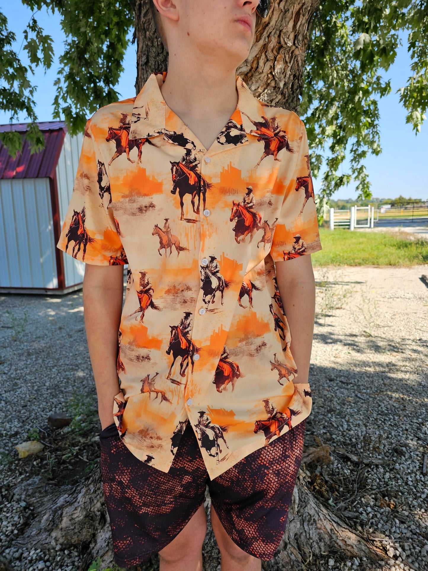 Baha Ranch Western Grunge Men's Western Camp Shirt