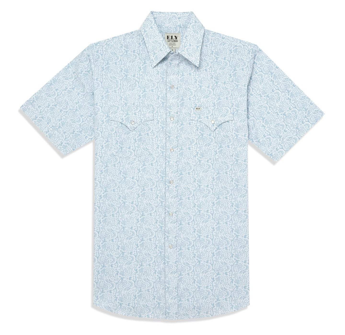 Men's Ely Cattleman Short Sleeve Blue Paisley Print Western Snap Shirt - Ely Cattleman - Flyclothing LLC