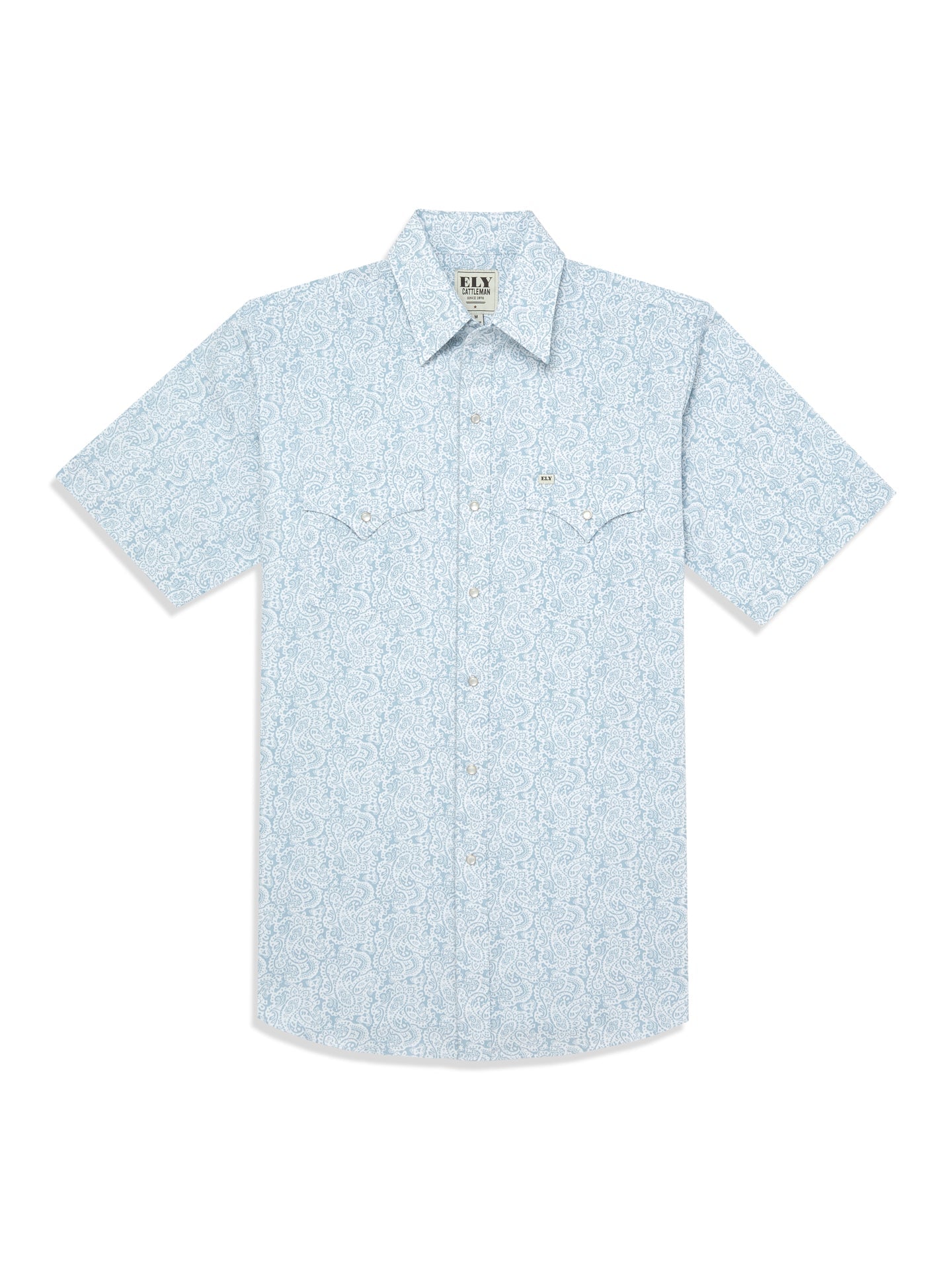 Men's Ely Cattleman Short Sleeve Blue Paisley Print Western Snap Shirt