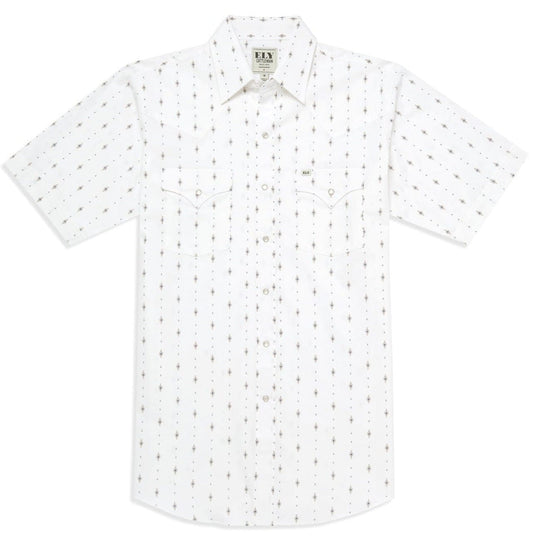 Men's Ely Cattleman Short Sleeve Diamond Aztec Print Western Snap Shirt- Navy & White